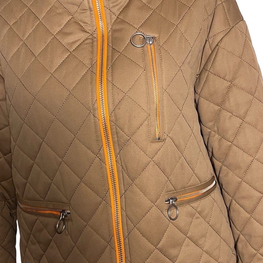 Avec Les Filles Quilted Cropped Mock High Neck Zip Front Jacket Orange Zip — S - Picture 5 of 14